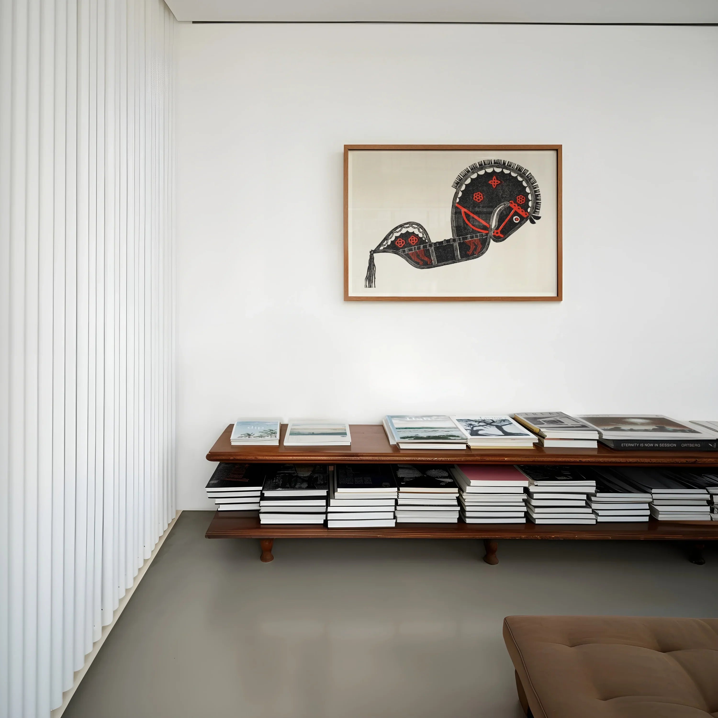Ceremonieel Danspaard Reijer Stolk Graphic Art Print, Wooden Bench Stacked Books Magazines Arranged Two Levels