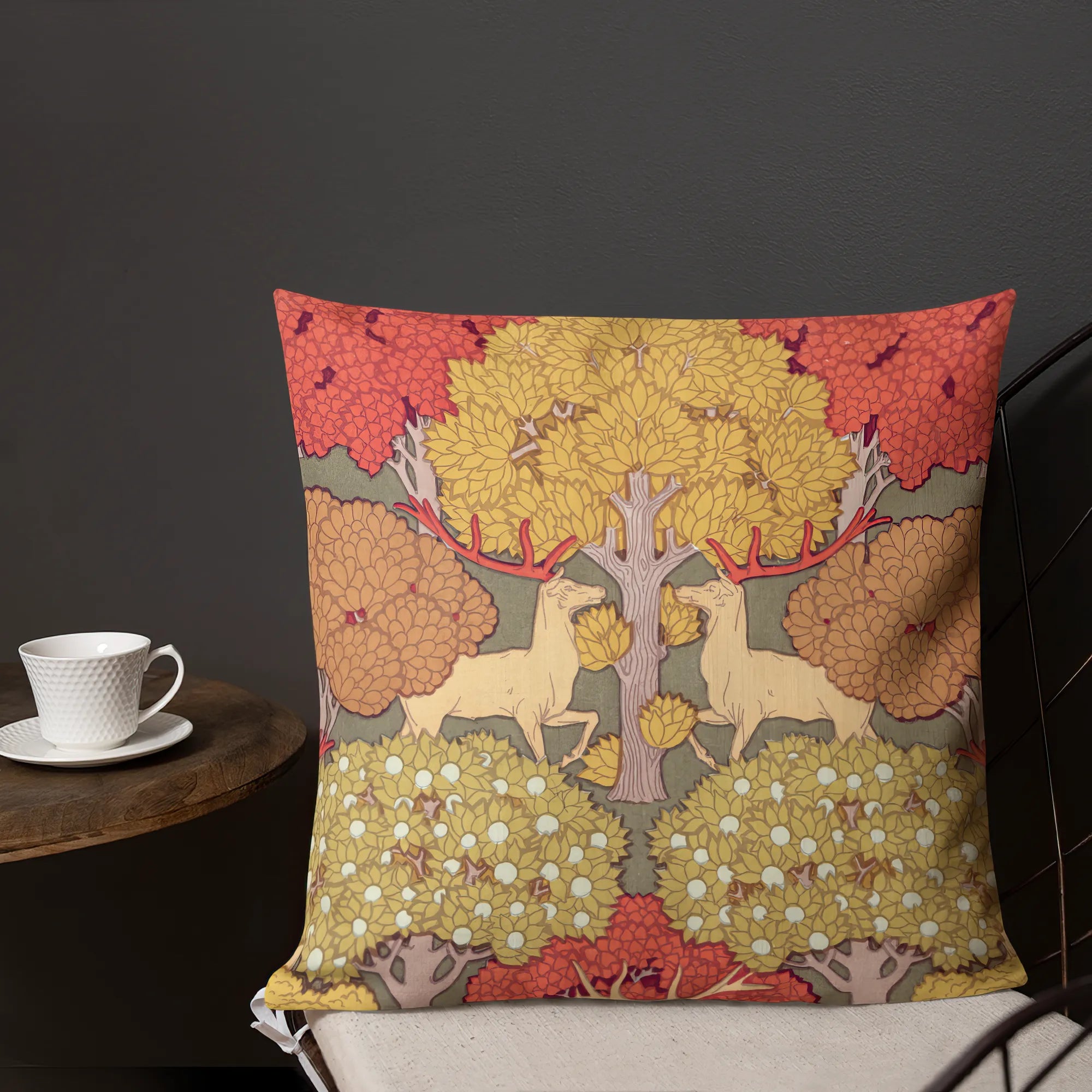 Cerfs Et Arbres - Maurice Pillard Verneuil Art Nouveau Pillow - Throw Pillows - Aesthetic Art