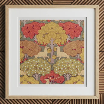 Cerfs et Arbres - Maurice Pillard Verneuil Art Print, 12x12’’ / 31x31cm / Natural Frame / 2’’ Matboard, Framed Art Print Symmetrical