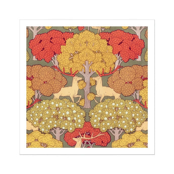 Cerfs et Arbres - Maurice Pillard Verneuil Art Print / Canvas Decorative Pattern Deer Among Autumn-colored Trees Flowers Maurice Pillard