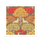 Cerfs et Arbres - Maurice Pillard Verneuil Art Print, Decorative Pattern Deer Among Autumn-colored Trees Flowers
