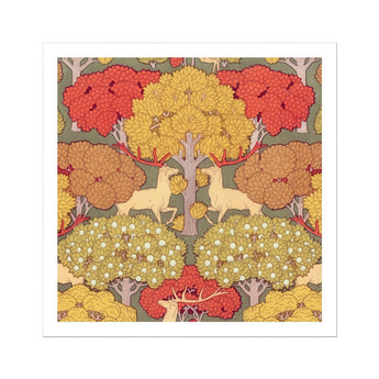 Cerfs et Arbres - Maurice Pillard Verneuil Art Print, Decorative Pattern Deer Among Autumn-colored Trees Flowers