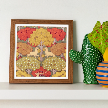 Cerfs et Arbres - Maurice Pillard Verneuil Art Print, Framed Artwork Colorful Trees Deer Stylized Folk Art