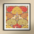 Cerfs et Arbres - Maurice Pillard Verneuil Art Print, Framed Art Print Deer Stylized Forest Red Yellow