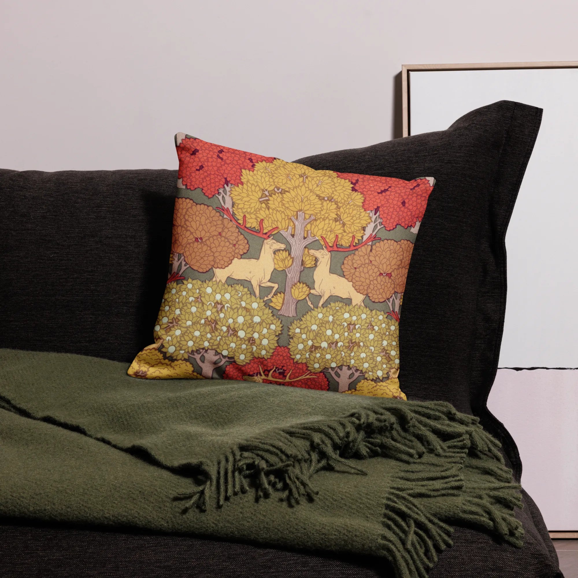 Cerfs Et Arbres - Maurice Pillard Verneuil Cushion - Decorative Throw Pillow - Throw Pillows - Aesthetic Art