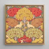 Cerfs et Arbres - Maurice Pillard Verneuil Framed Canvas, 12x12’’ / 31x31cm / Natural Floating Frame, Framed Artwork Symmetrical Forest