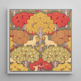 Cerfs et Arbres - Maurice Pillard Verneuil Framed Canvas, 12x12’’ / 31x31cm / White Floating Frame, Framed Symmetrical Deer Tree Pattern