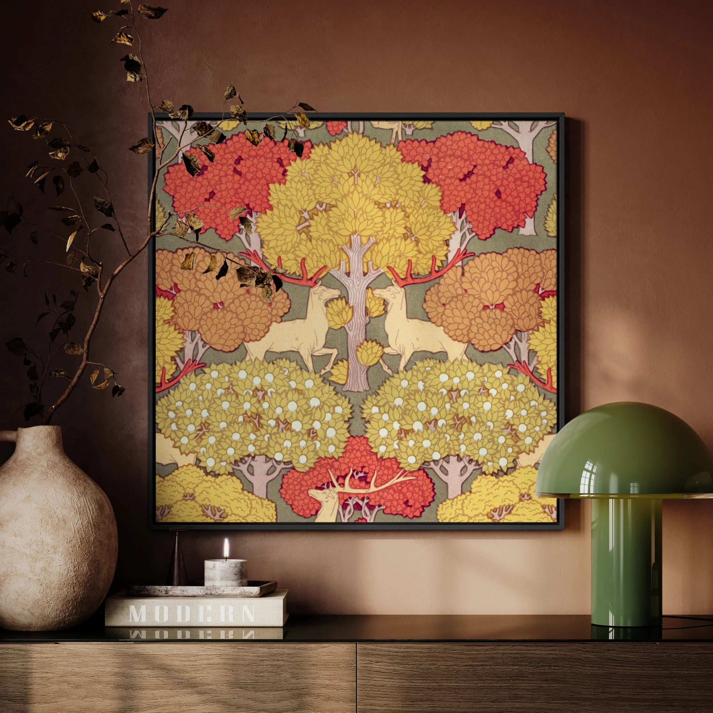 Cerfs et Arbres - Maurice Pillard Verneuil Framed Canvas Posters Prints & Visual Artwork