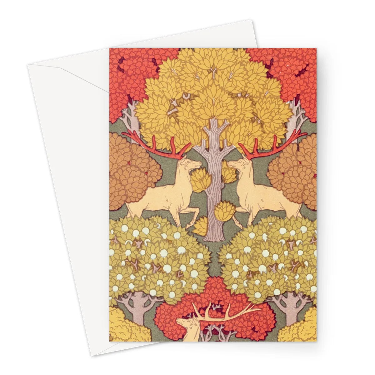 Cerfs Et Arbres By Maurice Pillard Verneuil Greeting Card - A5 Portrait / 1 Card - Greeting & Note Cards - Aesthetic Art