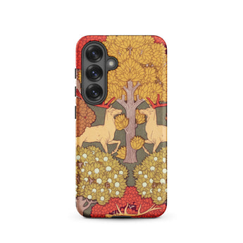 Cerfs et Arbres - Maurice Pillard Verneuil Samsung Case, Galaxy S25 / Matte, Smartphone Case Folk Art-inspired Design Two Deer Tree