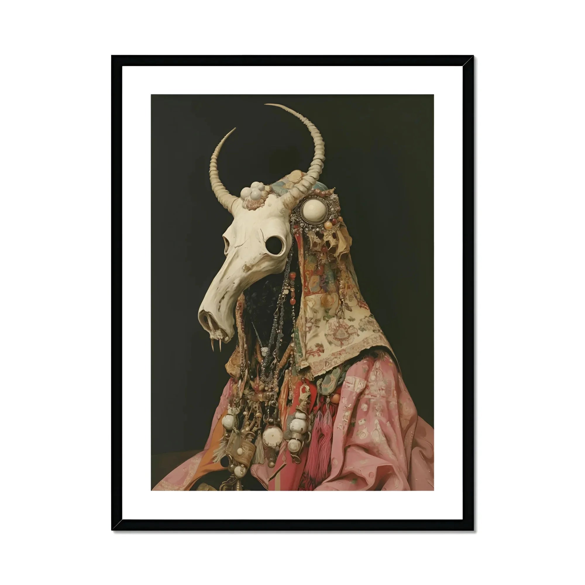 Cernunnos - Pagan Priest Art Print, Animal Skull Ornate Pink Fabric Decorative Jewelry