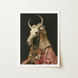 Cernunnos - Pagan Priest Art Print / Canvas Framed Surreal Portrait Skull Curved Horns, Looms, Dimly Lit Otherworldly Space Prints