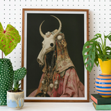 Cernunnos - Pagan Priest Art Print, Framed Artwork Figure Animal Skull Head Ornate Colorful