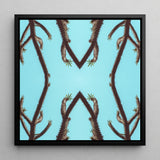 Chain Reaction - Trippy Succulent Art Framed Canvas, 12x12’’ / 31x31cm / Black Floating Frame, Symmetrical Pattern Palm Tree Branches Light