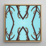 Chain Reaction - Trippy Succulent Art Framed Canvas, 12x12’’ / 31x31cm / Natural Floating Frame, Framed Square Art Print Symmetrical Cactus