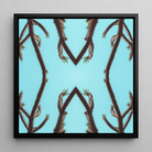Chain Reaction Trippy Succulent Art Framed Canvas, Symmetrical Pattern Palm Tree Branches Light Blue Background