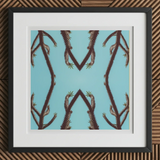 Chain Reaction - Trippy Succulent Art Print, 12x12’’ / 31x31cm / Black Frame / 2’’ Matboard, Framed Artwork Symmetrical Pattern Brown Spiky