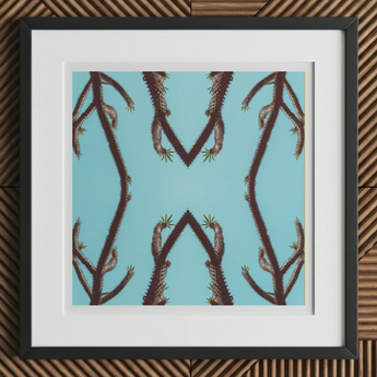 Chain Reaction - Trippy Succulent Art Print, 12x12’’ / 31x31cm / Black Frame / 2’’ Matboard, Framed Artwork Symmetrical Pattern Brown Spiky