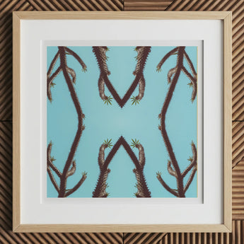Chain Reaction - Trippy Succulent Art Print, 12x12’’ / 31x31cm / Natural Frame / 2’’ Matboard, Framed Abstract Print Brown Plant-like