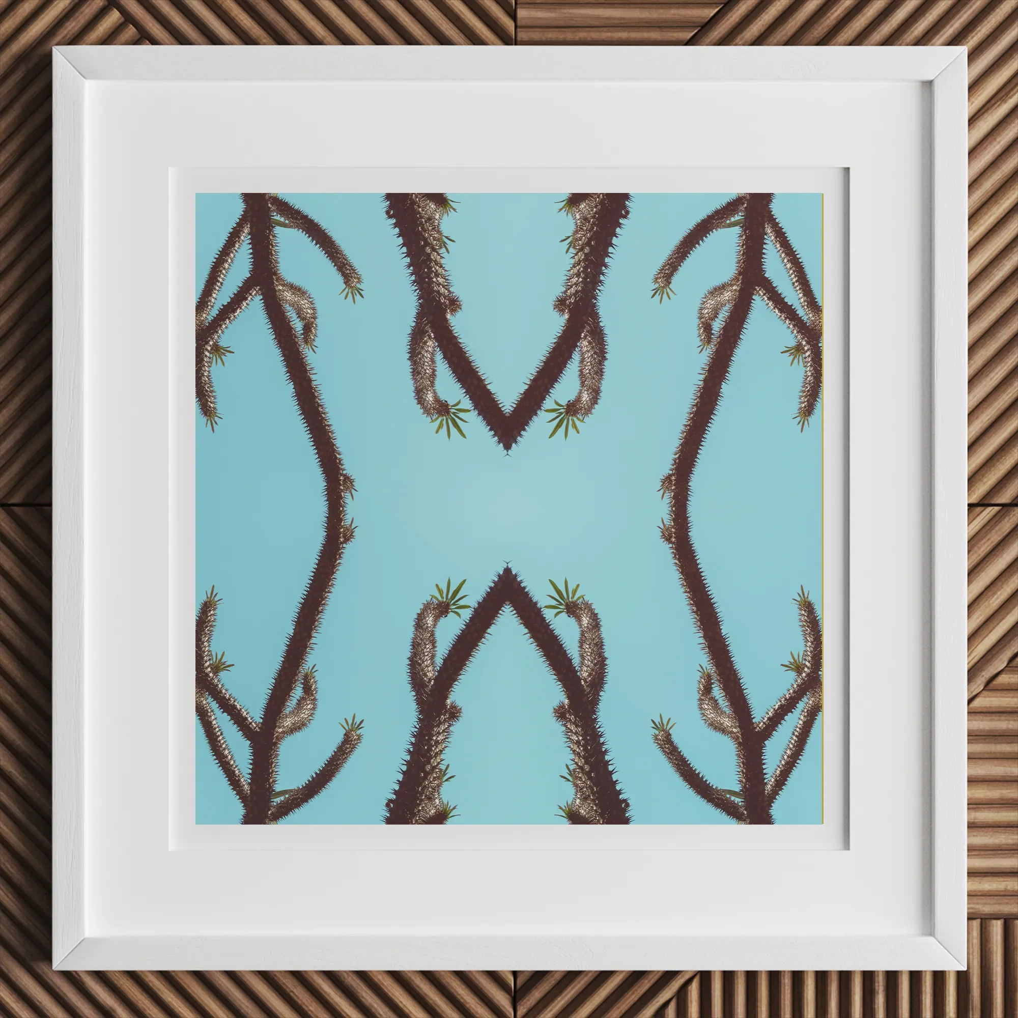 Chain Reaction - Trippy Succulent Art Print, 12x12’’ / 31x31cm / White Frame, Framed Art Print Symmetrical Abstract Pattern Brown Textured