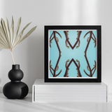 Chain Reaction - Trippy Succulent Art Print, Framed Abstract Artwork Symmetrical Brown Shapes Light Blue