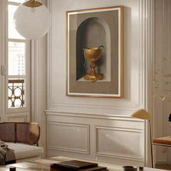 Chalice of Saint John the Evangelist - Hans Memling Art Print, Framed Artwork Golden Chalice Arched Niche