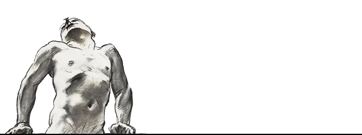 Charcoal drawing of a muscular male nude torso on an iPhone case for art history lovers