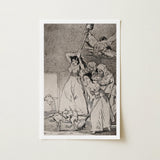 Chasing and Sweeping Bird Figures with Mens’ Heads out of a Door - Francisco De Goya Art Print / Canvas Framed Black-and-white Dramatic
