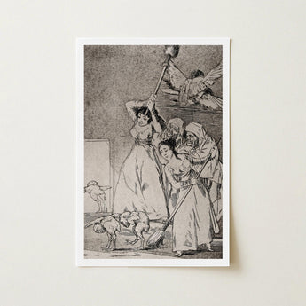Chasing and Sweeping Bird Figures with Mens’ Heads out of a Door - Francisco De Goya Art Print / Canvas Framed Black-and-white Dramatic