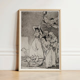 Chasing and Sweeping Bird Figures with Mens’ Heads out of a Door - Francisco De Goya Art Print / Canvas Framed Black-and-white Dramatic