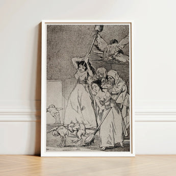 Chasing and Sweeping Bird Figures with Mens’ Heads out of a Door - Francisco De Goya Art Print / Canvas Framed Black-and-white Dramatic