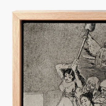Chasing and Sweeping Bird Figures with Mens’ Heads out of a Door - Francisco De Goya Art Print / Canvas Framed Black-and-white Dramatic