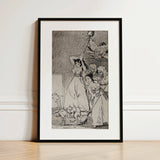 Chasing and Sweeping Bird Figures with Mens’ Heads out of a Door - Francisco De Goya Art Print / Canvas, 12x18’’ / 31x46cm / Black Frame