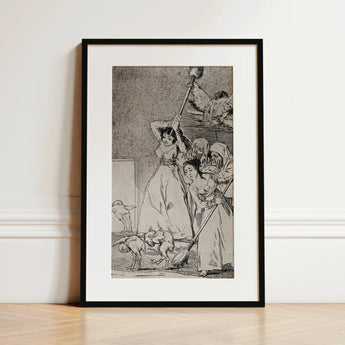 Chasing and Sweeping Bird Figures with Mens’ Heads out of a Door - Francisco De Goya Art Print / Canvas, 12x18’’ / 31x46cm / Black Frame