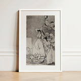 Chasing and Sweeping Bird Figures with Mens’ Heads out of a Door - Francisco De Goya Art Print / Canvas Framed Black-and-white Dramatic