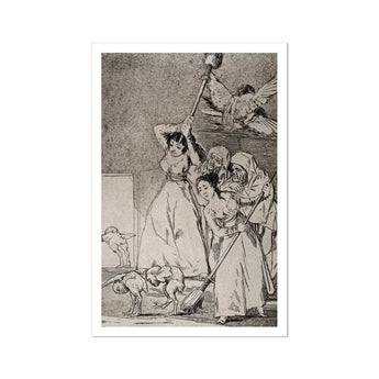 Chasing and Sweeping Bird Figures with Mens’ Heads out of a Door - Francisco De Goya Art Print / Canvas Satirical Women Witches Grotesque