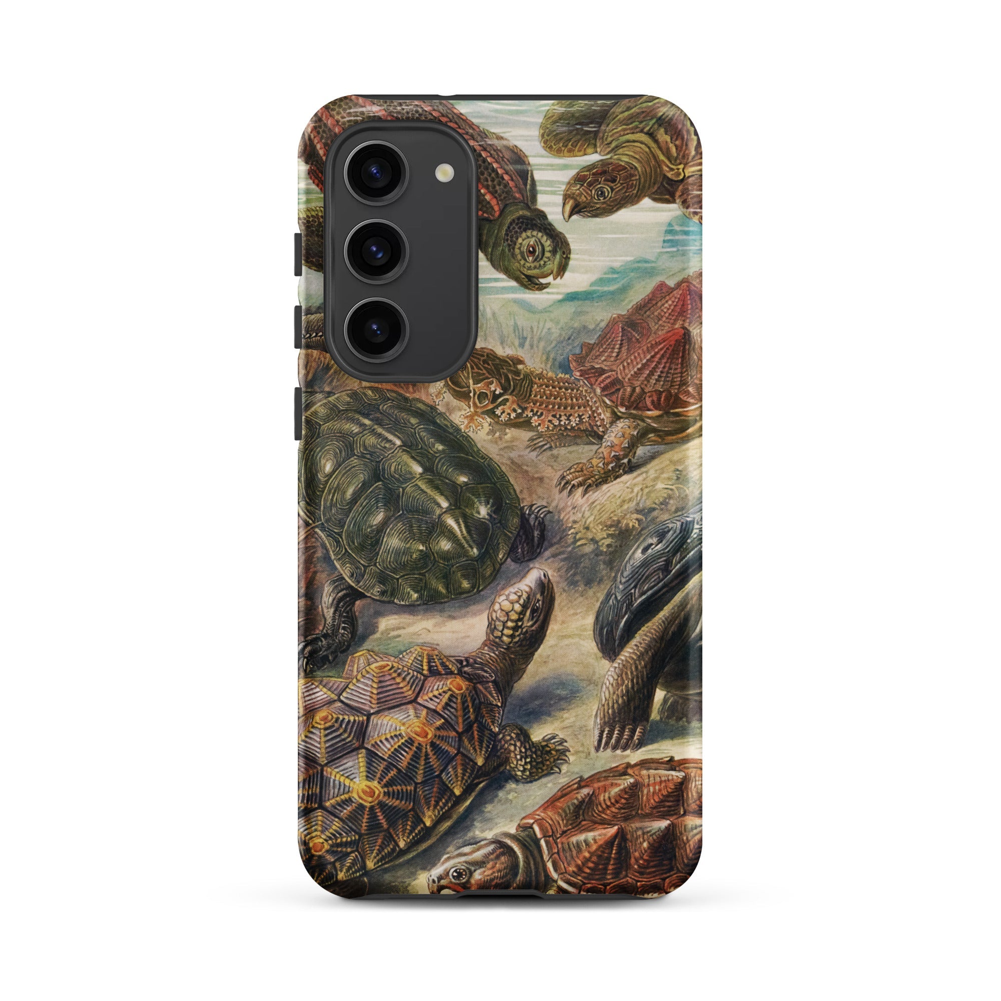Chelonia Turtles Ernst Haeckel Samsung Case, Galaxy S23 Plus / Matte, Black Smartphone Case Detailed Illustration Turtles Tortoises