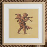 Cherub Blowing Trumpets - Neoclassical Angel Art Print, 12x12’’ / 31x31cm / Natural Frame / 2’’ Matboard, Framed Print Angel Two Trumpets