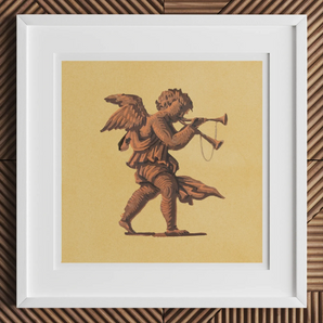 Cherub Blowing Trumpets - Neoclassical Angel Art Print, 12x12’’ / 31x31cm / White Frame / 2’’ Matboard, Framed Angel Trumpets
