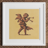 Cherub Blowing Trumpets - Neoclassical Angel Art Print, 12x12’’ / 31x31cm / White Frame / 2’’ Matboard, Framed Angel Trumpets