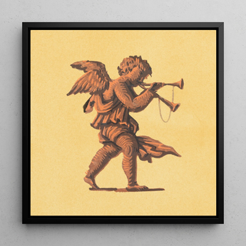 Cherub Blowing Trumpets - Neoclassical Angel Art Print / Canvas, 12x12’’ / 31x31cm / Black Frame, Posters Prints & Visual Artwork, Toby Leon