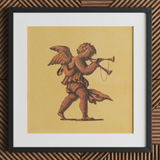 Cherub Blowing Trumpets - Neoclassical Angel Art Print / Canvas Brown Cherub Trumpet Frame Blowing Trumpets, Neoclassical Angel Art Print,