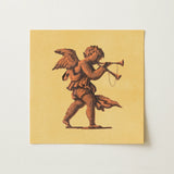 Cherub Blowing Trumpets - Neoclassical Angel Art Print / Canvas Square Beige-toned Printed Card Detailed Illustration Cupid Brown Cherub