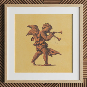 Cherub Blowing Trumpets - Neoclassical Angel Art Print / Canvas Terracotta Cherub Trumpet Player Figurine Wooden Frame White Blowing