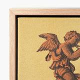 Framed Canvas Print Detailed Warm-toned Depiction Angelic Figure Cherub Blowing Trumpets, Neoclassical Angel Art, Parchment Air