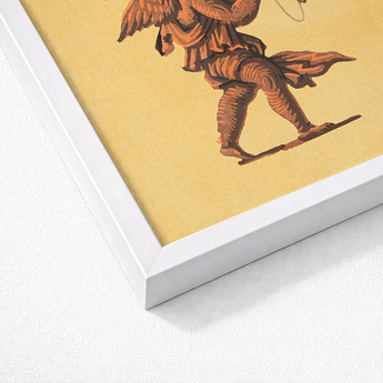 Framed Vintage-style Illustration Winged Figure Brown Tones Aged Cherub Blowing Trumpets, Neoclassical Angel Art Print, Parchment Air