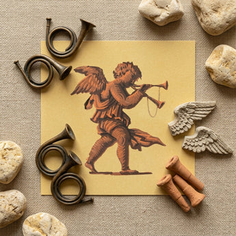 Cherub Blowing Trumpets - Neoclassical Angel Art Print / Canvas Vintage-style Print Winged Cherub Horn Rendered Sepia Tones Blowing