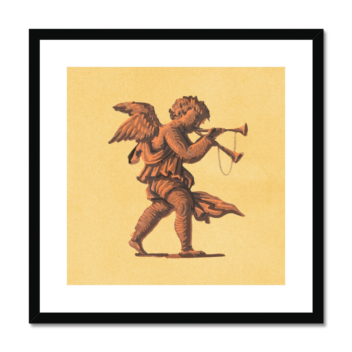 Cherub Blowing Trumpets Neoclassical Angel Art Print, Framed Angel Trumpets