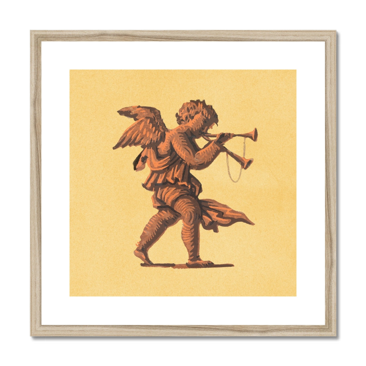 Cherub Blowing Trumpets Neoclassical Angel Art Print, Framed Illustration Cherub Trumpets