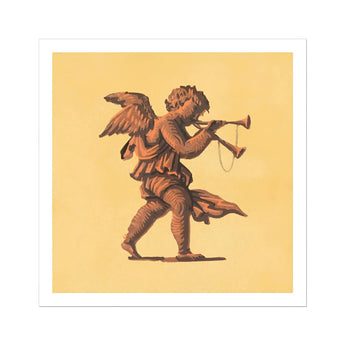 Cherub Blowing Trumpets - Neoclassical Angel Art Print, Winged Cherub Two Trumpets